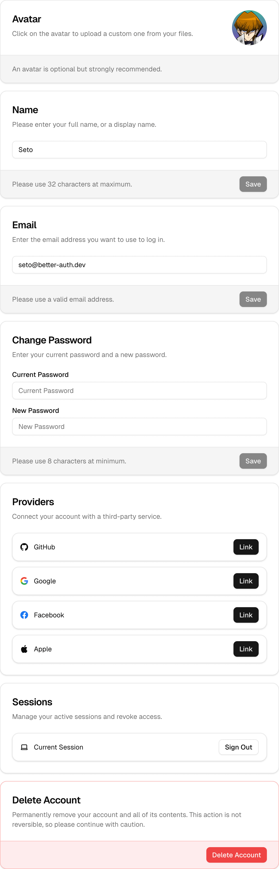 Settings Cards Light