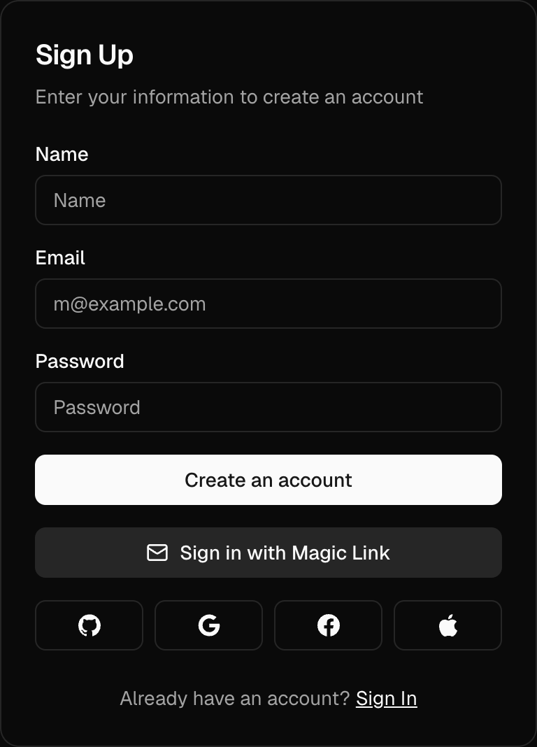 Sign Up Dark